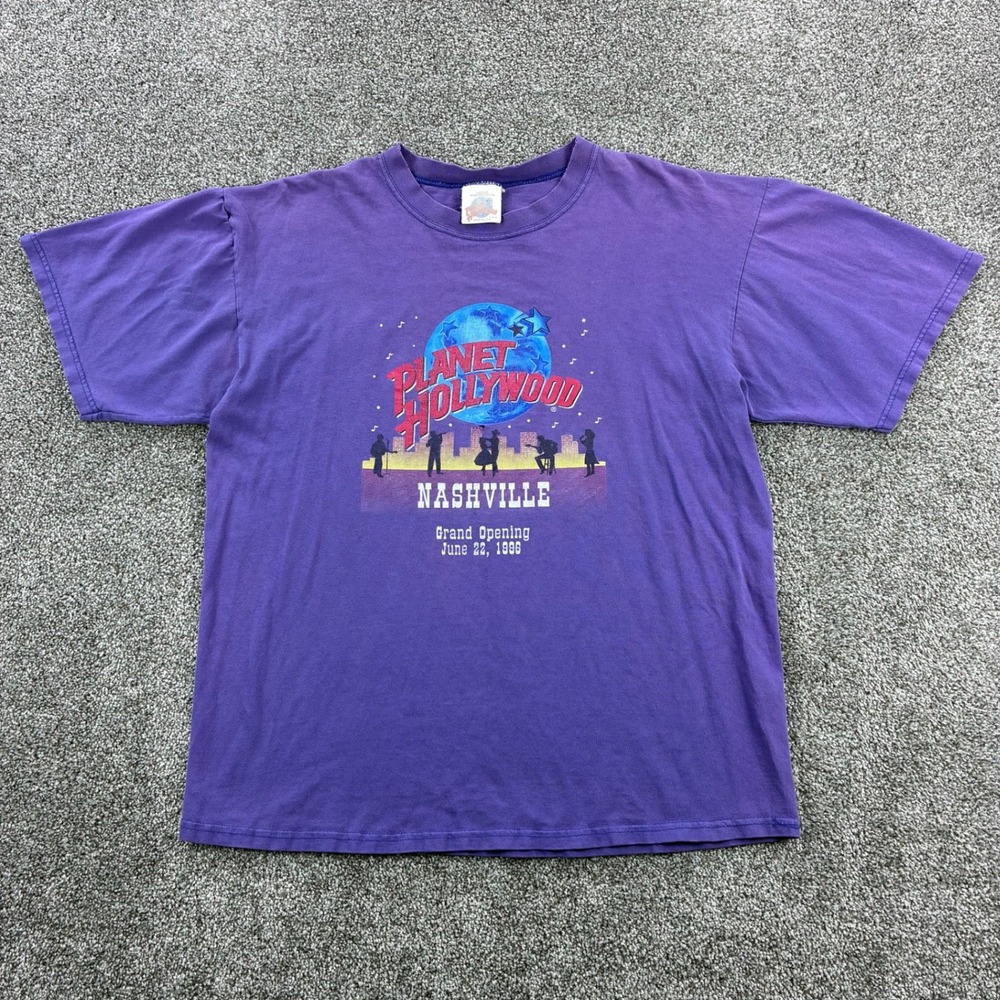 Vintage Planet Hollywood Shirt Mens Large Purple Faded Nashville Grand Opening